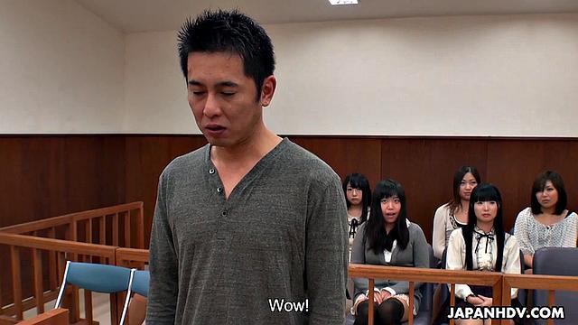 Shiori Uehara and Sena Sakura are fucked in a courtroom four-way