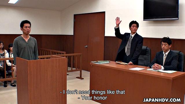 Shiori Uehara and Sena Sakura are fucked in a courtroom four-way