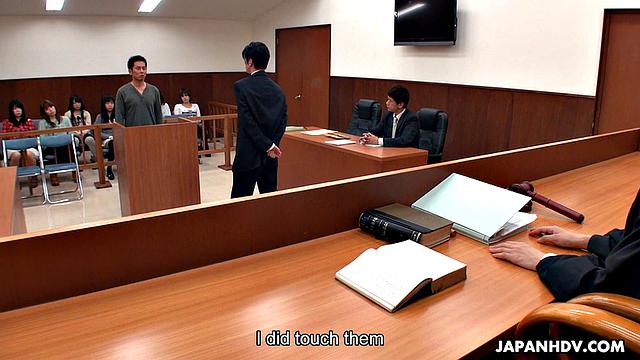 Shiori Uehara and Sena Sakura are fucked in a courtroom four-way