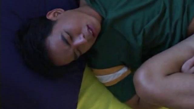 Pom peels New's pants down and gently licks shaft, not long before New's cock grows to full size.