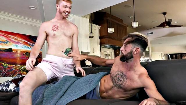 Athletic top seduces stepbro into bareback sex for cum