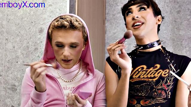 Greedy 21yo threesome barebacked by dominant jock