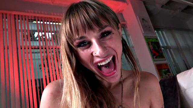 Tattooed chick goes all in on a stiff rod before getting pounded from behind