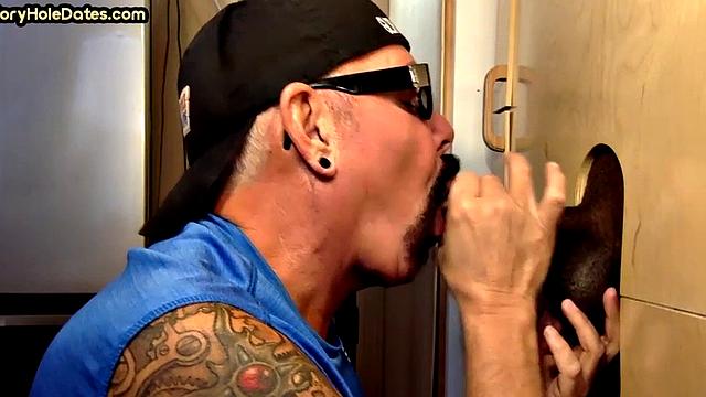 Greedy gloryhole DILF sucks black cock till cum in mouth