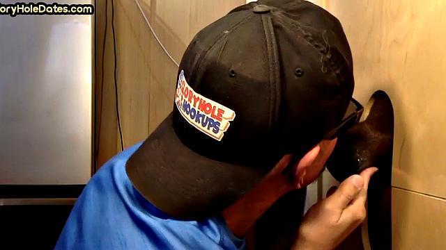 Greedy gloryhole DILF sucks black cock till cum in mouth