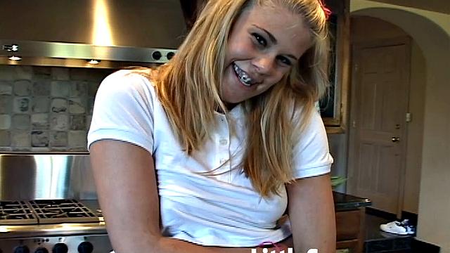 Little Summer strips off and teases on the table and orgasms