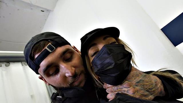 Bisexual inked babe licked and fucked in uniform 3way