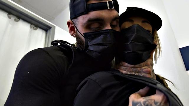 Bisexual inked babe licked and fucked in uniform 3way