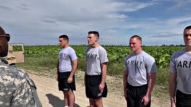 Black army stud rimmed in outdoor anal orgy