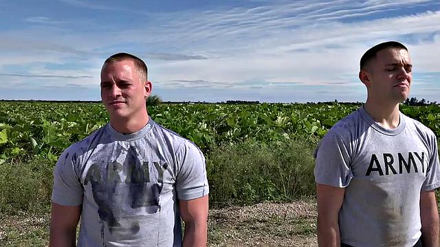 Black army stud rimmed in outdoor anal orgy