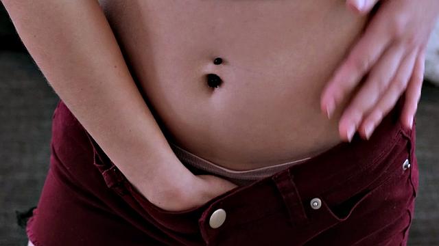 Adorable teenager Dakota ditches pink panties and rubs hairless pussy pn the couch.