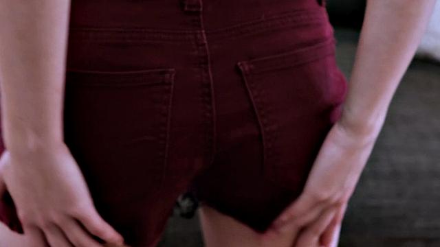 Adorable teenager Dakota ditches pink panties and rubs hairless pussy pn the couch.