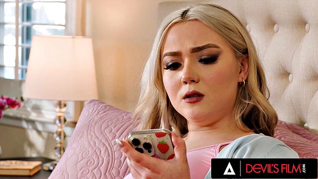 DEVILS FILM - Eva Nyx Uses Vibrating Phone On Clit Until Juan Bursts In And Pounds Her Angry Pussy