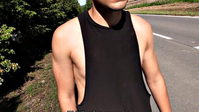 Real pulled dude sucks cock and gets assfucked outdoor