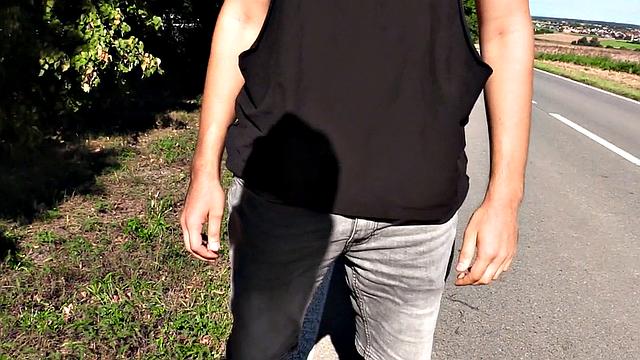 Real pulled dude sucks cock and gets assfucked outdoor