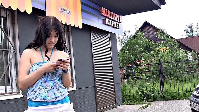 Brunette screwed and jizzed in public sex video