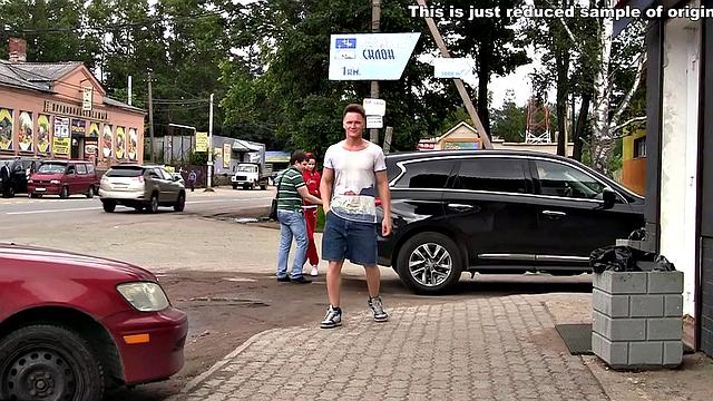 Brunette screwed and jizzed in public sex video