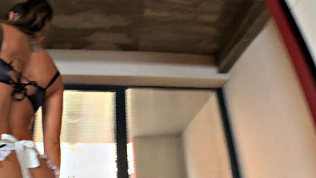 Big-titted maid sucks cock and gets anal pounded by BBC