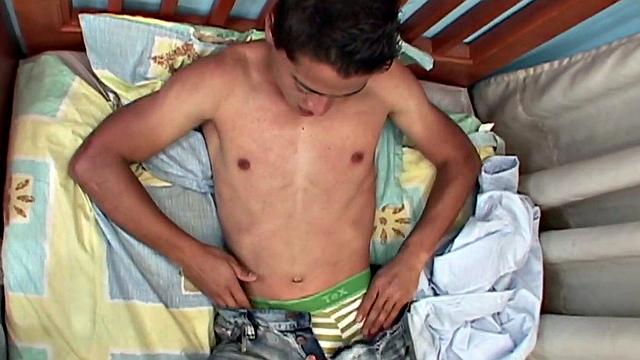 Solo amateur Spanish twink jerks cock in homemade action