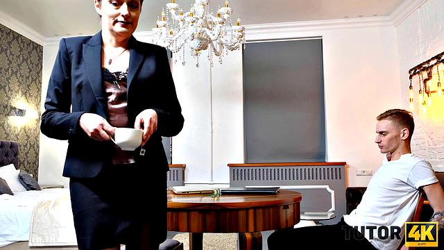 TUTOR4K. Guy steals tutor's glasses and seduces mature woman