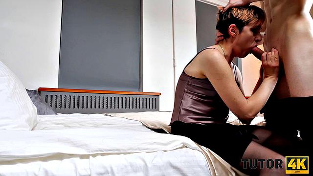 TUTOR4K. Guy steals tutor's glasses and seduces mature woman