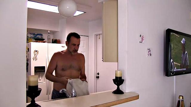 Ethan Palmer invites his buddy Danny over to have dinner with him and Victor. While Victor is making dinner, Danny enjoys going for Ethan's cock under the kitchen counter.