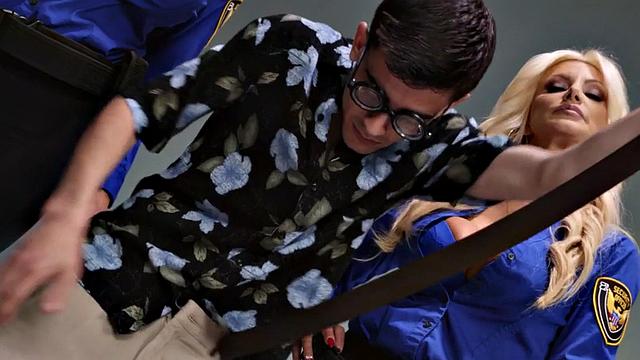 Busty blondes in fishnets give a sloppy blowjob & get pounded by a young guy