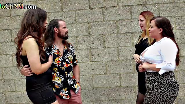 CFNM femdom group BJ and HJ by British chicks