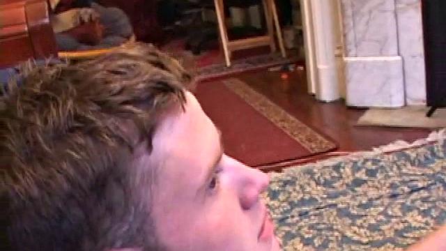 Nate Ritchie strokes his cock to full mast, his eyes glued to the porn video playing. He strokes lying down, standing up, before deciding the best way to unload is upside down.