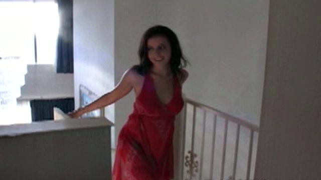 Showing off sexy feet in nylon and masturbating