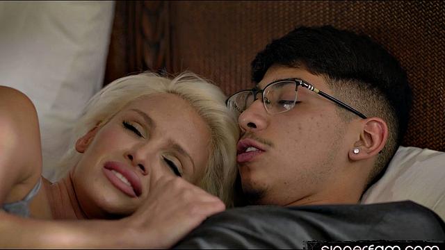 Blonde stepmom doggystyled by son