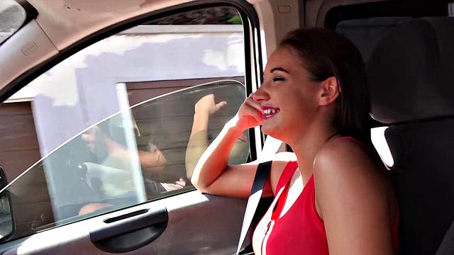 Hitchhiking Student Gives a Blowjob