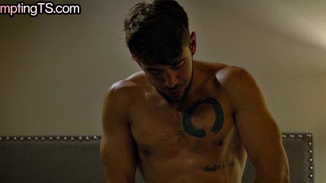 Small boobs TS babe barebacked by cock in bedroom