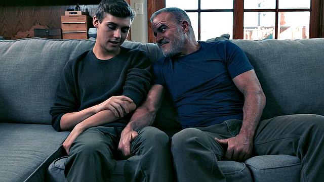 Stepdad barebacks stepson's tattooed BF in taboo 3some