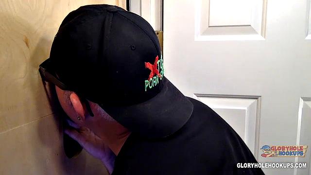 he thought it was just a bathroom break, but gets a surprise from the other side of the gloryhole