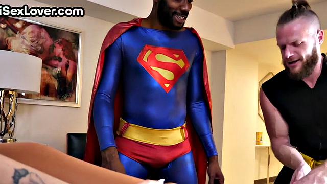 IR bi anal MILF in cosplay 3some with BBC dude
