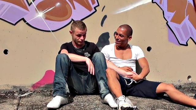 Skinny stud assfucked by inked BF after deepthroat