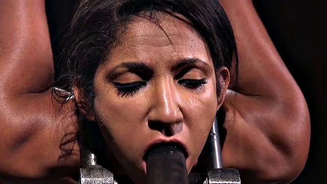 Predicament bondage babe gets spanked over whole body