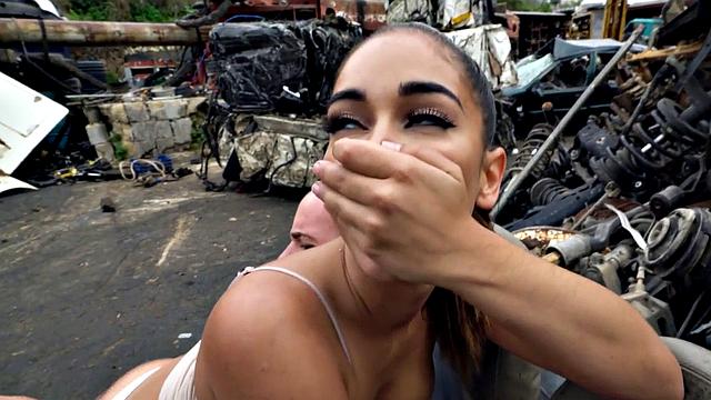 A Latina babe in thongs get her tight ass drilled in POV outdoor action