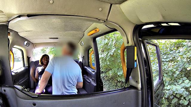 A hot ebony babe moan with pleasure as she gets pounded from behind in interracial POV