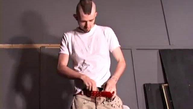 As soon as Nick Stevens gets undressed, he grabs some lube and starts to work on his swelling cock. It doesn't take too much stroking before Nick coaxes out a huge messy cum load.