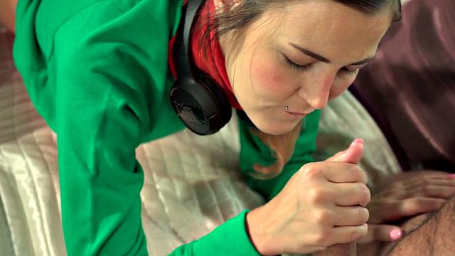 Professor pounds tight young pussy in the bedroom and cums inside her