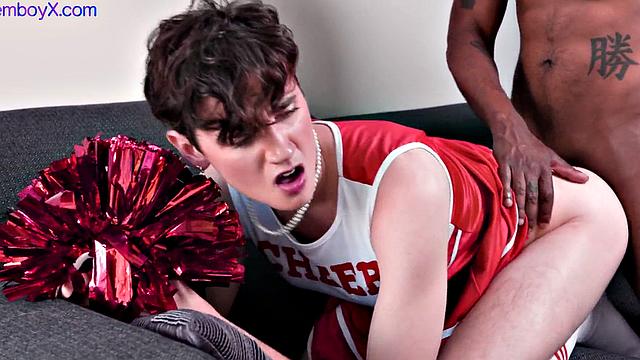 Cheerleader femboy IR nailed by Black in 21yo ass