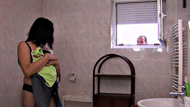 Peeping voyeur dominated by femdoms