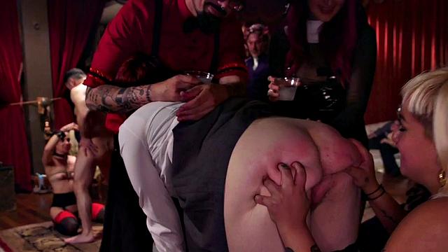 Lingerie subs tied up and dominated with assfucking group