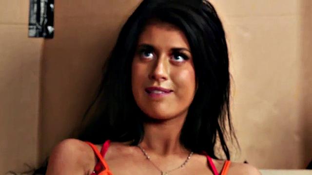 Busty British naked voyeur in high heels teases man