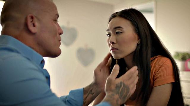 Asian stepdaughter riding stepdad