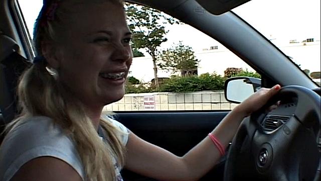 Little Summer with small tits Fingering in the Car