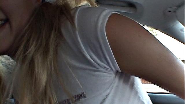 Little Summer with small tits Fingering in the Car