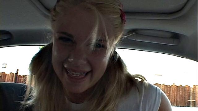 Little Summer with small tits Fingering in the Car